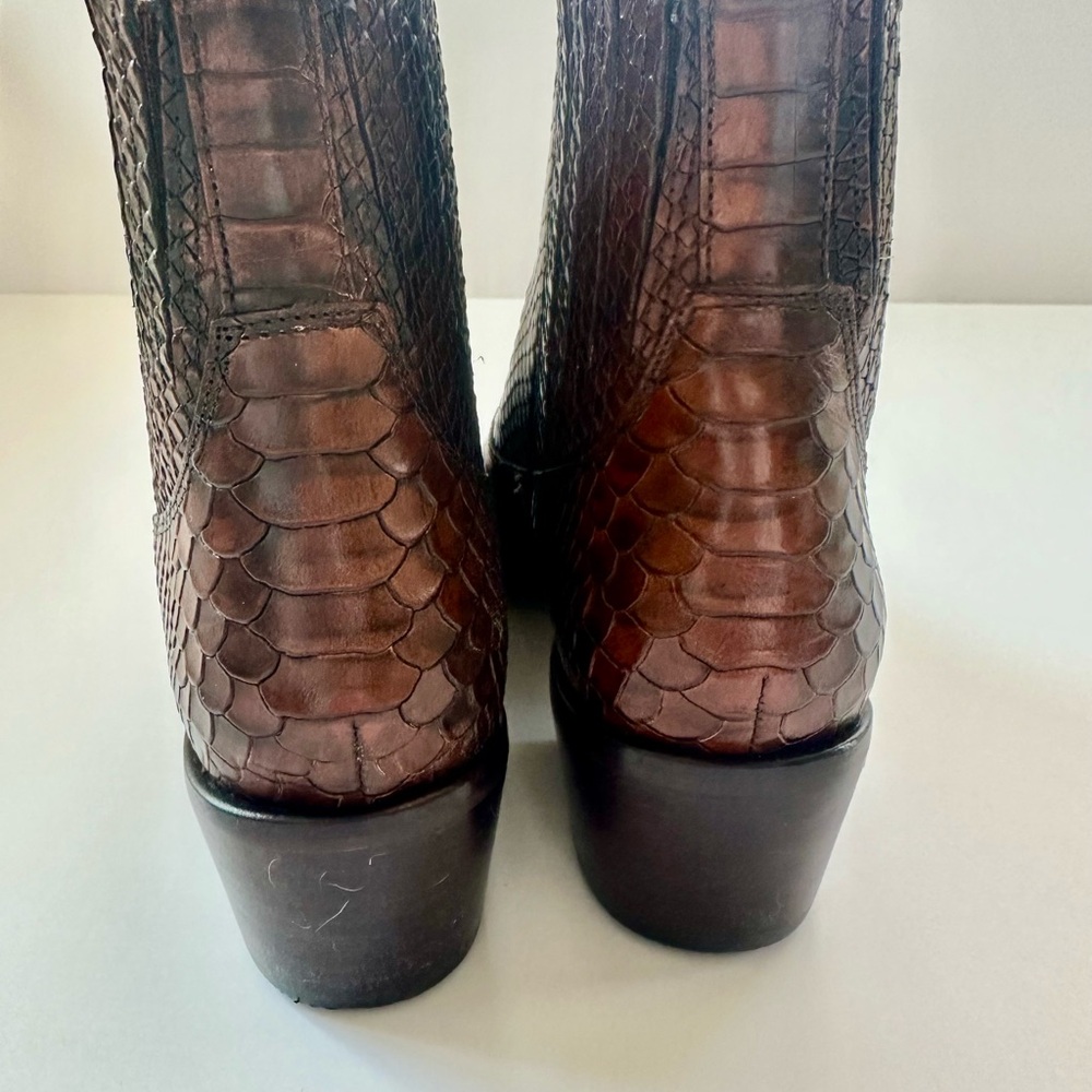 Donald J. Pliner Brown Embossed Leather Ankle Boots - Picture 4 of 8